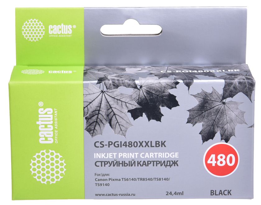 Картридж струйный Cactus CS-PGI480XXLBK черный пигментный (24.4мл) для Canon Pixma TR7540/TR8540/TS6140/TS8140