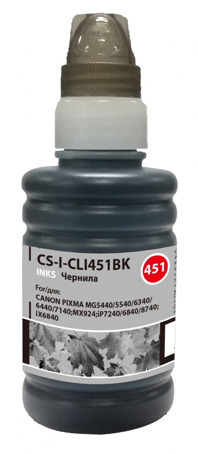 Чернила Cactus CS-I-CLI451BK черный 100мл для Canon Pixma iP6840/iP7240/iP8740/iX6840/MG5440