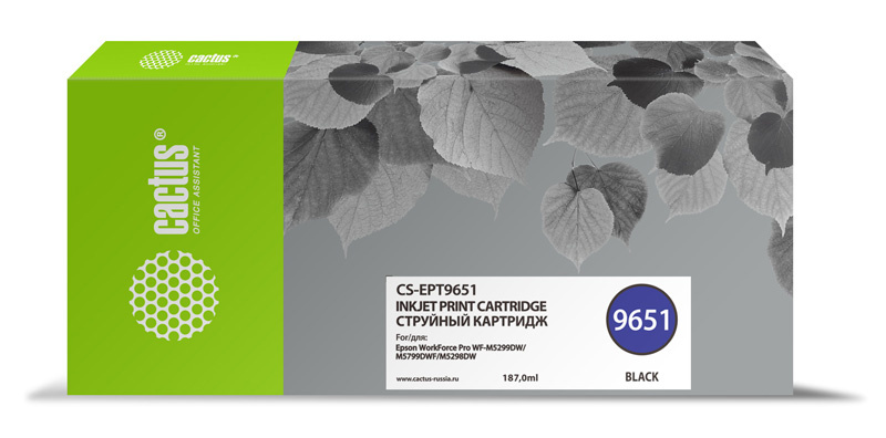Картридж струйный Cactus CS-EPT9651 T9651 черный (187мл) для Epson WorkForce Pro WF-M5299DW/M5799DWF